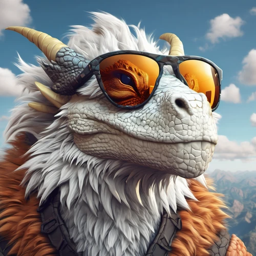 furry dragon in sunglasses, digital art