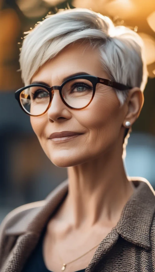 short hairstyles for women over 60 with glasses