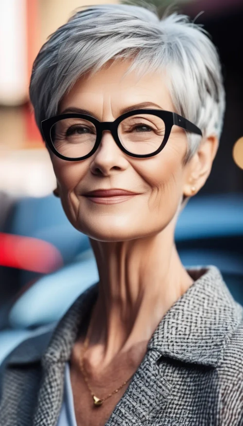 short hairstyles for women over 60 with glasses