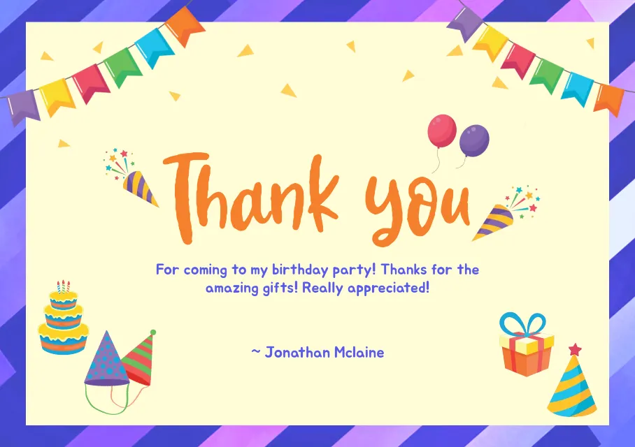 Thank You Birthday Party thank you card Modelos grátis de design para