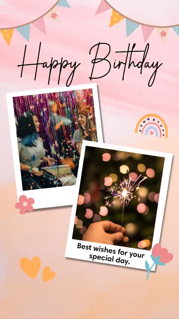 Pink Festive Happy Birthday Instagram Story Design Template | PIXLR